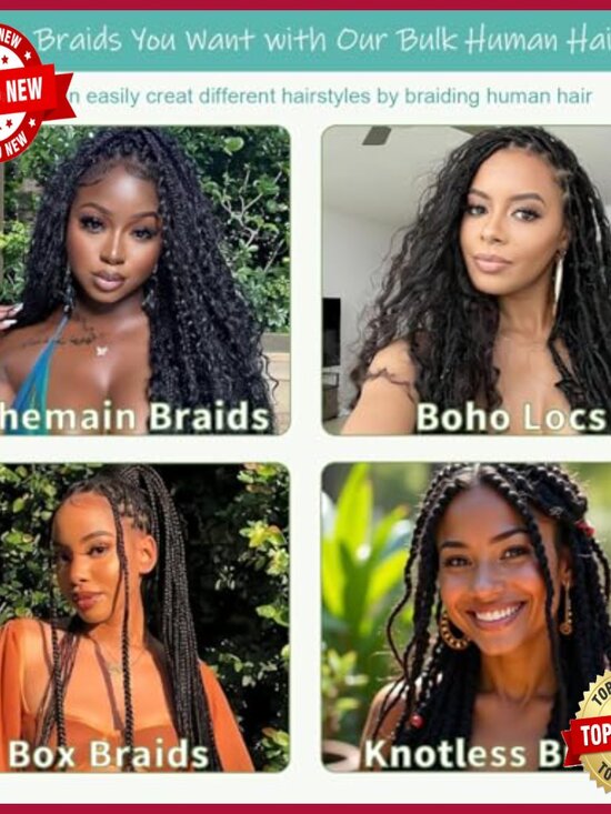 200g 20 Inch Deep Wave Human Hair Extensions for Boho Braids 5 Bundles main image 5